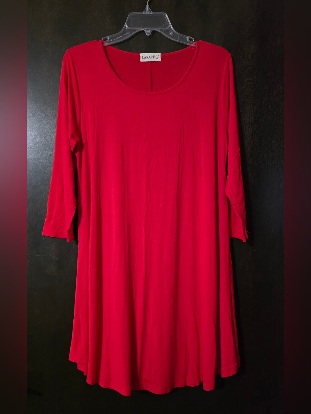 💢4For$20 LARACE Red Midi Dress Casual Scoop-Neck Stretch 3/4 Sleeves Size L